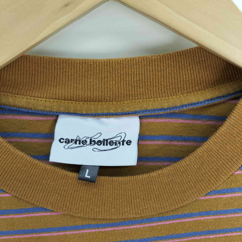 カルネボレンテ Carne Bollente ワンポイント 刺繍 クルーネック ボーダー Tシャツ メンズ import:L